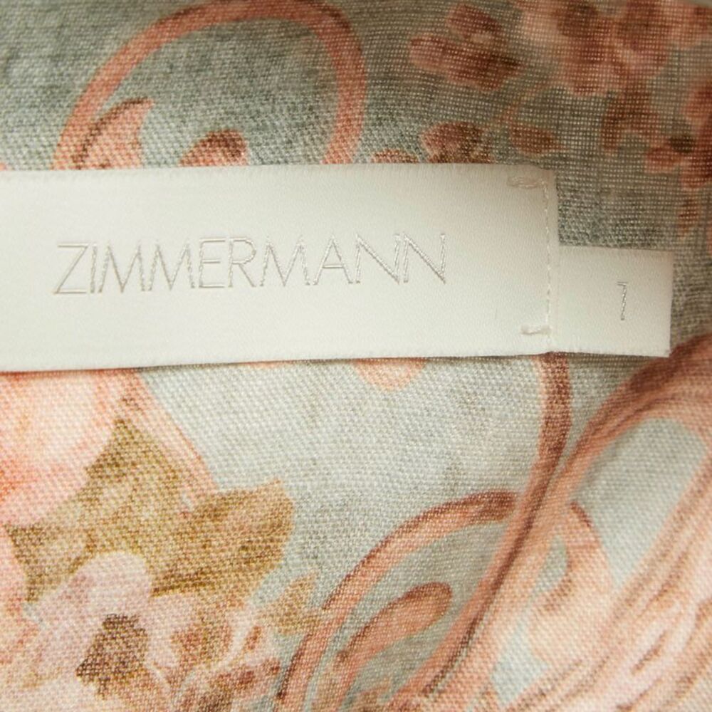 Zimmermann Beige /blue Printed Linen Plunge August Midi Dress M - Picture 4 of 5